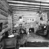 Interior view of the Field Log House, taken in 1934. City of Edmonton Archives EA-160-811.