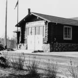 Exterior view of Old Timers' Cabin in 1968, housed in the City of Edmonton Archives.