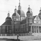 St. Josaphat Ukrainian Catholic Cathedral, exterior view captured in a historical photograph.