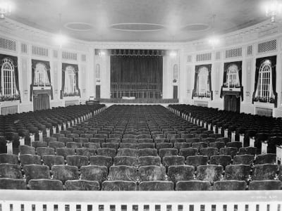 Interior view of the Allen Theatre, showing seating and stage area from 1919.