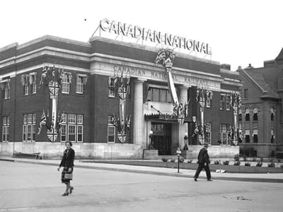 Exterior view of C.N. Station during the Royal Visit in 1939