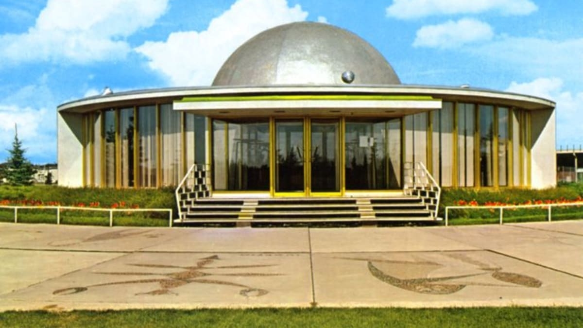 Front elevation view of the Queen Elizabeth Planetarium from 1970. Image from City of Edmonton Archives EA-320-1.