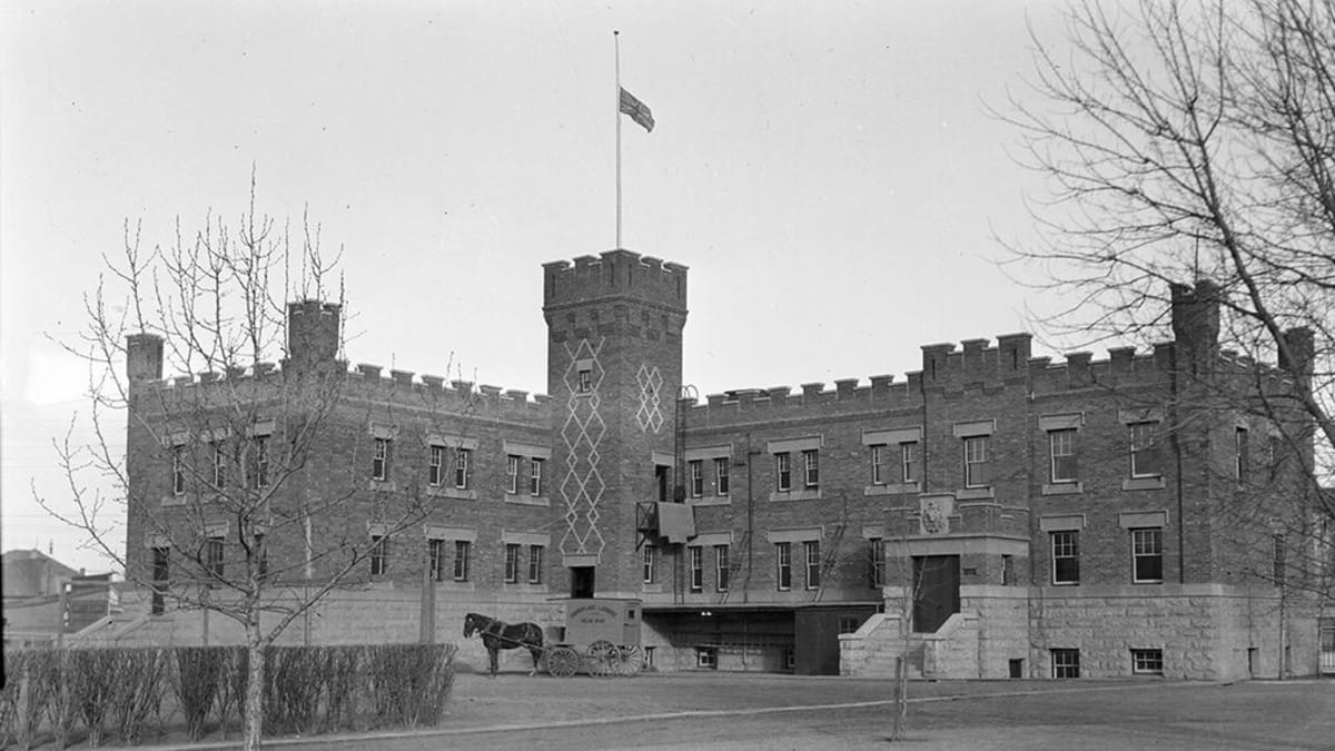Exterior view of R.C.M.P. Barracks, circa 1932