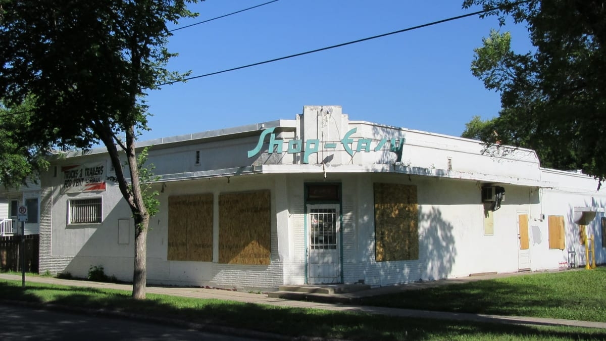 Shop-Easy, an exterior view of a retail store.