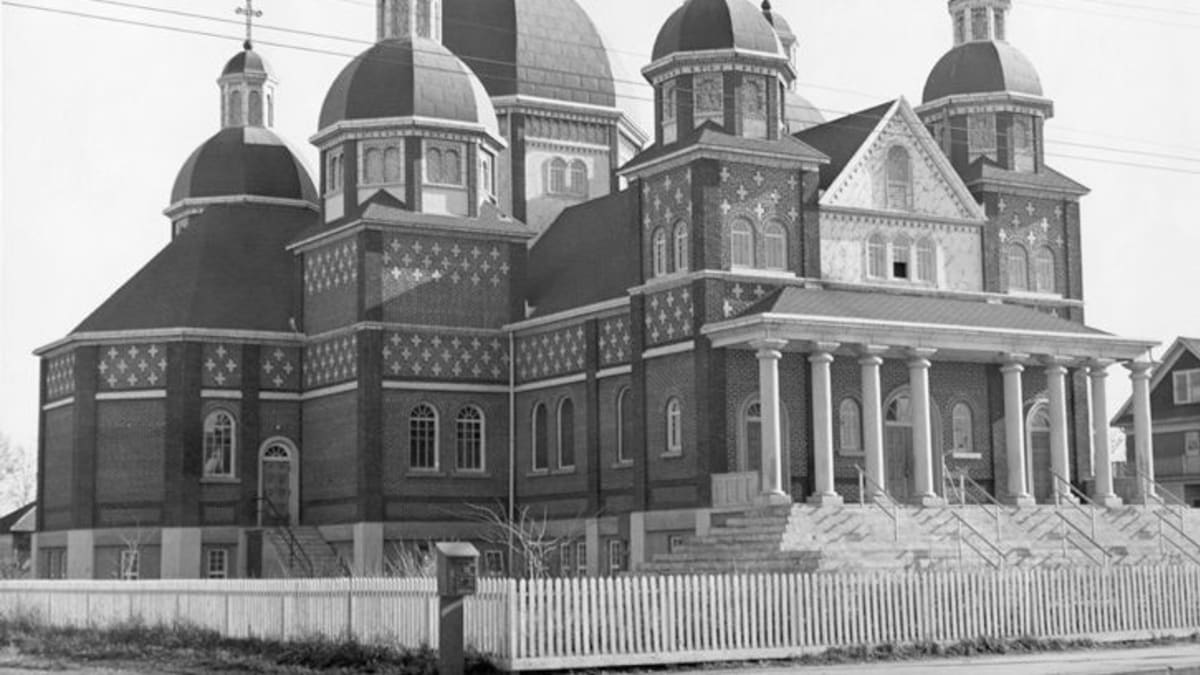 St. Josaphat Ukrainian Catholic Cathedral, exterior view captured in a historical photograph.