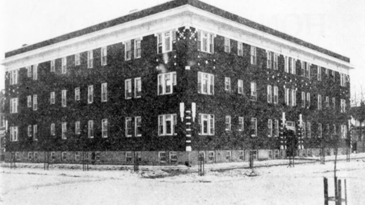 Exterior view of Westminister Apartments, built in 1913, located in Edmonton.