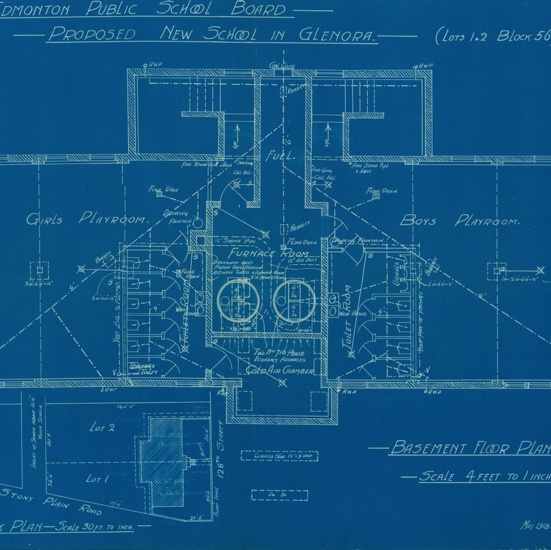 Old Glenora School, basement floor plan for proposed school, 1918