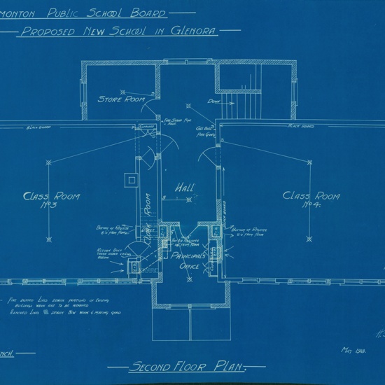 Old Glenora School, second floor plan for proposed school, 1918
