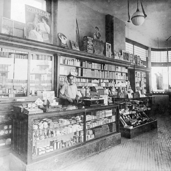 Gibson Block, 1920, interior view of Eagle Drug Store